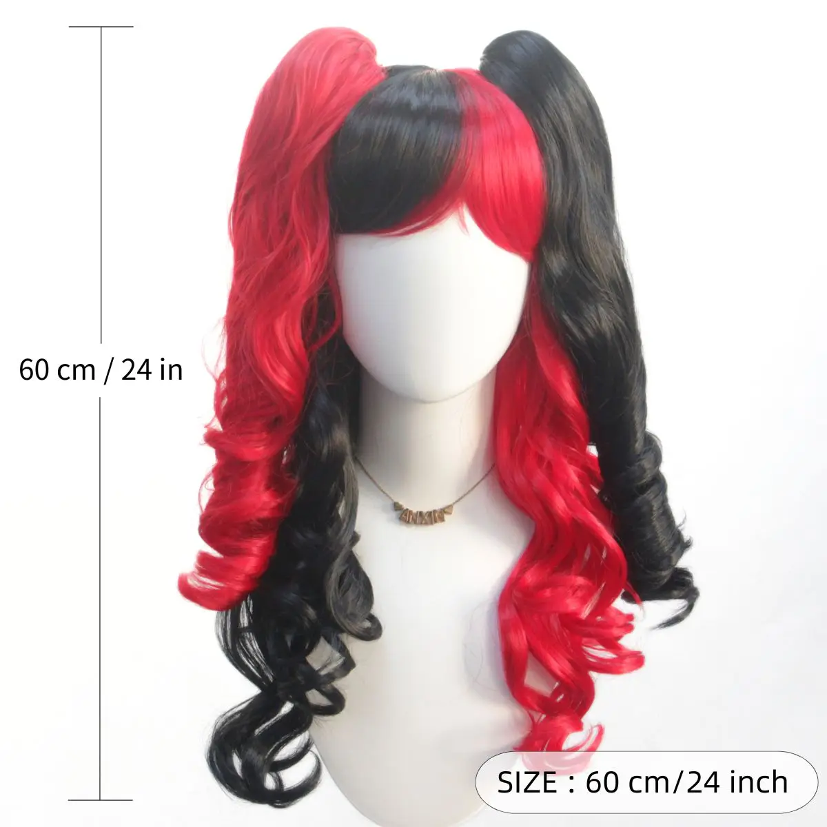 Abnehmbare rote und schwarze Doppel-Pferdeschwanz-Synthetikperücke mit langem, lockigem Haar |   Witch's Dress-up Cosplay Perücke