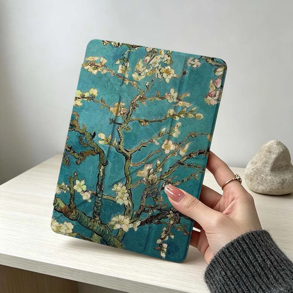 Art Apricot Blossom Pattern For Xiaomi Mi Pad 8 7 6 5 Pro Redmi Pad SE 2 Poco Pad Foldable 3Y Tablet Case Soft view 5