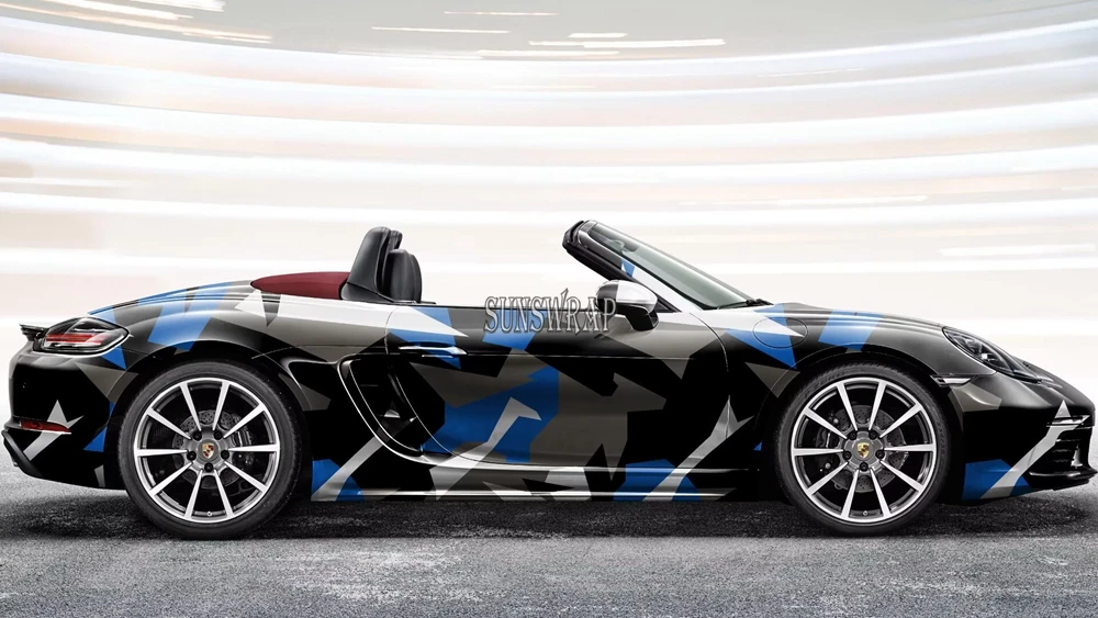 

Blue Large Pattern Camo Car Vinyl Wrap – Bubble-Free Adhesive Film, DIY Easy Install for Full/Partial Vehicle Customization