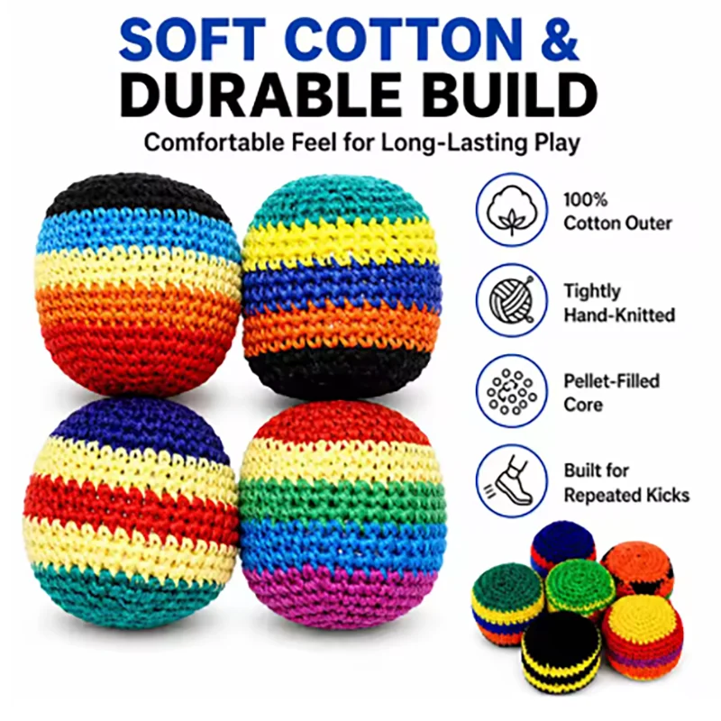 Hacky Sack Rainbow Striped Handmade Knitted Soft Durable Outdoor Sports Juggling Balls Playground Party Group Games Activities