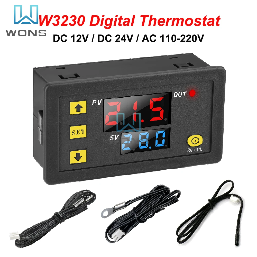 W3230 Mini Digital Temperature Controller 12V 24V 220V High Precision Thermostat Regulator Heating Cooling With Sensor