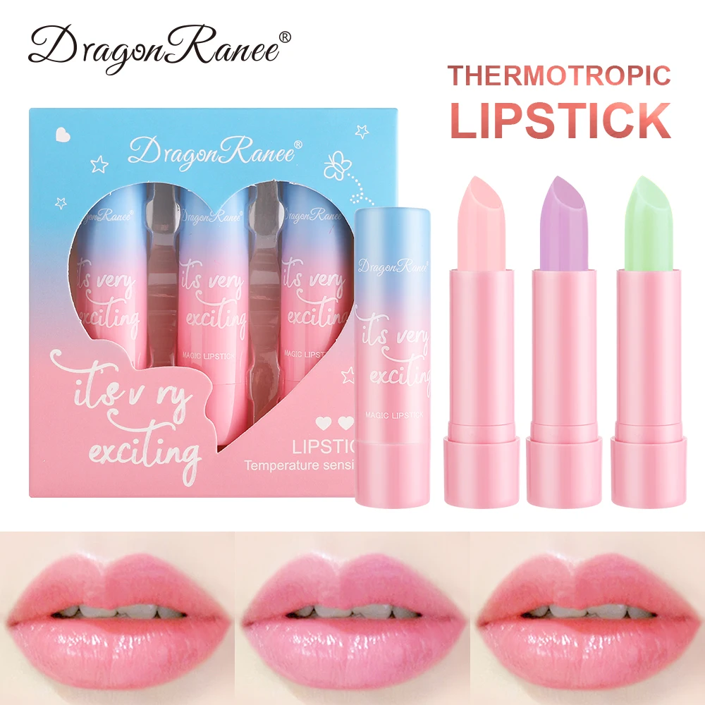3-Pack Set of Color-Changing Lip Balm, Color-Changing Lip Balm, Long-Lasting Moisturizing, Non-Fading, Non-Stick Cup, Waterproof, Temperature-Changing Lipstick, Color-Changing Lip Balm, Repairing, Moisturizing, Waterpr