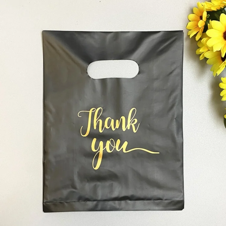 100 pz nero opaco abbigliamento in plastica indumento grazie maniglia Shopping Bag vestito fai da te biancheria intima giocattoli regalo regalo