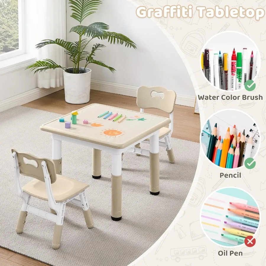 Verstelbare tafelstoelenset voor thuis, klaslokaal en kinderdagverblijf Graffiti Desktop MultiActivity in hoogte verstelbaar studeerbureau voor peuters S