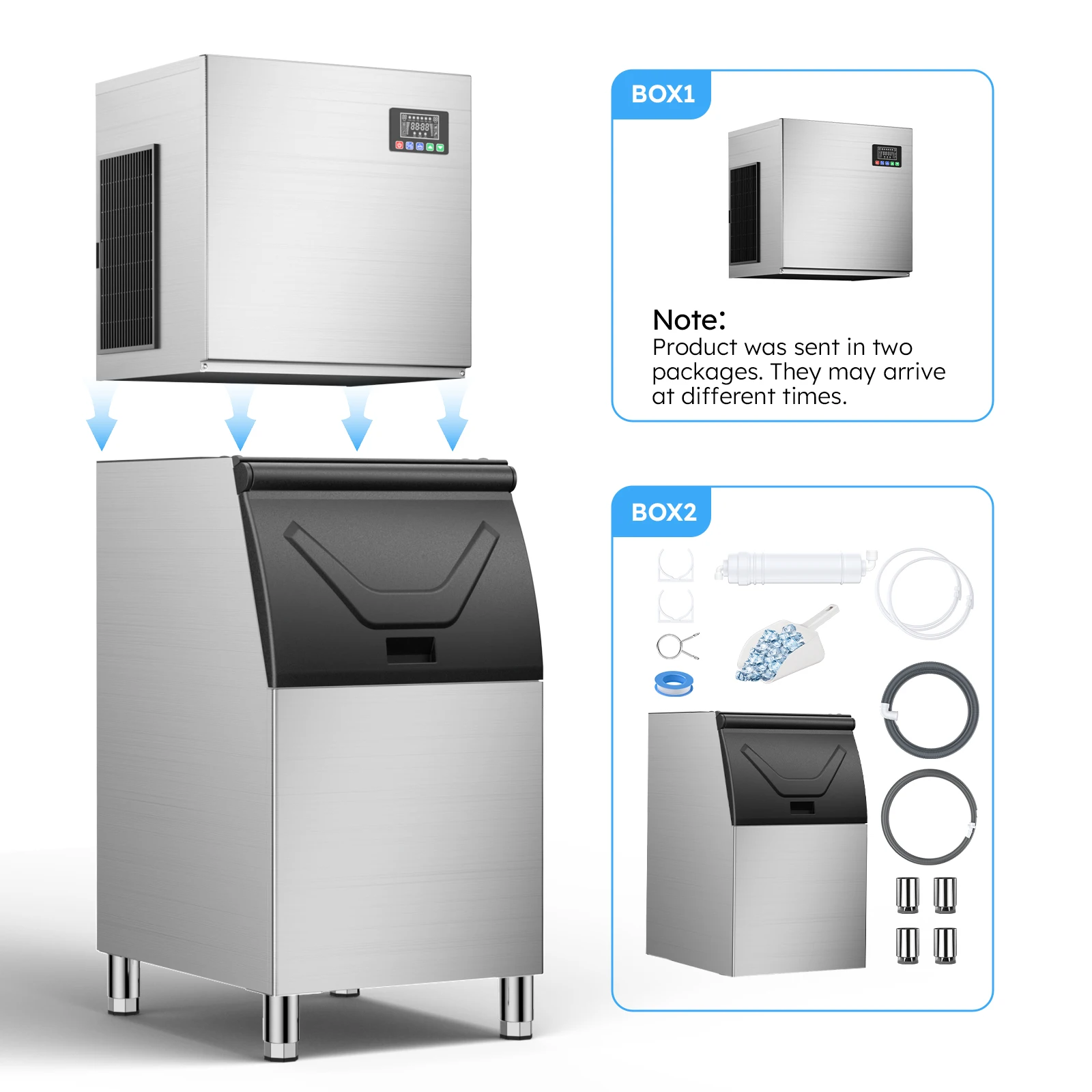 Commercial Ice Maker Machine 550LBS/Day, Industrial Ice Machine with 400lbs Storage Bin, Ice Ready in 5-15 min, Bars Ice Maker