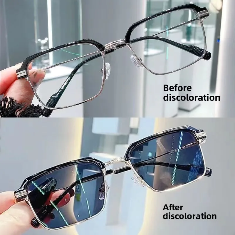 Photochrome Anti-Strahlungs-Brille, Brillen für Damen und Herren, Vintage-Augenbrauenrahmen – Detail 4