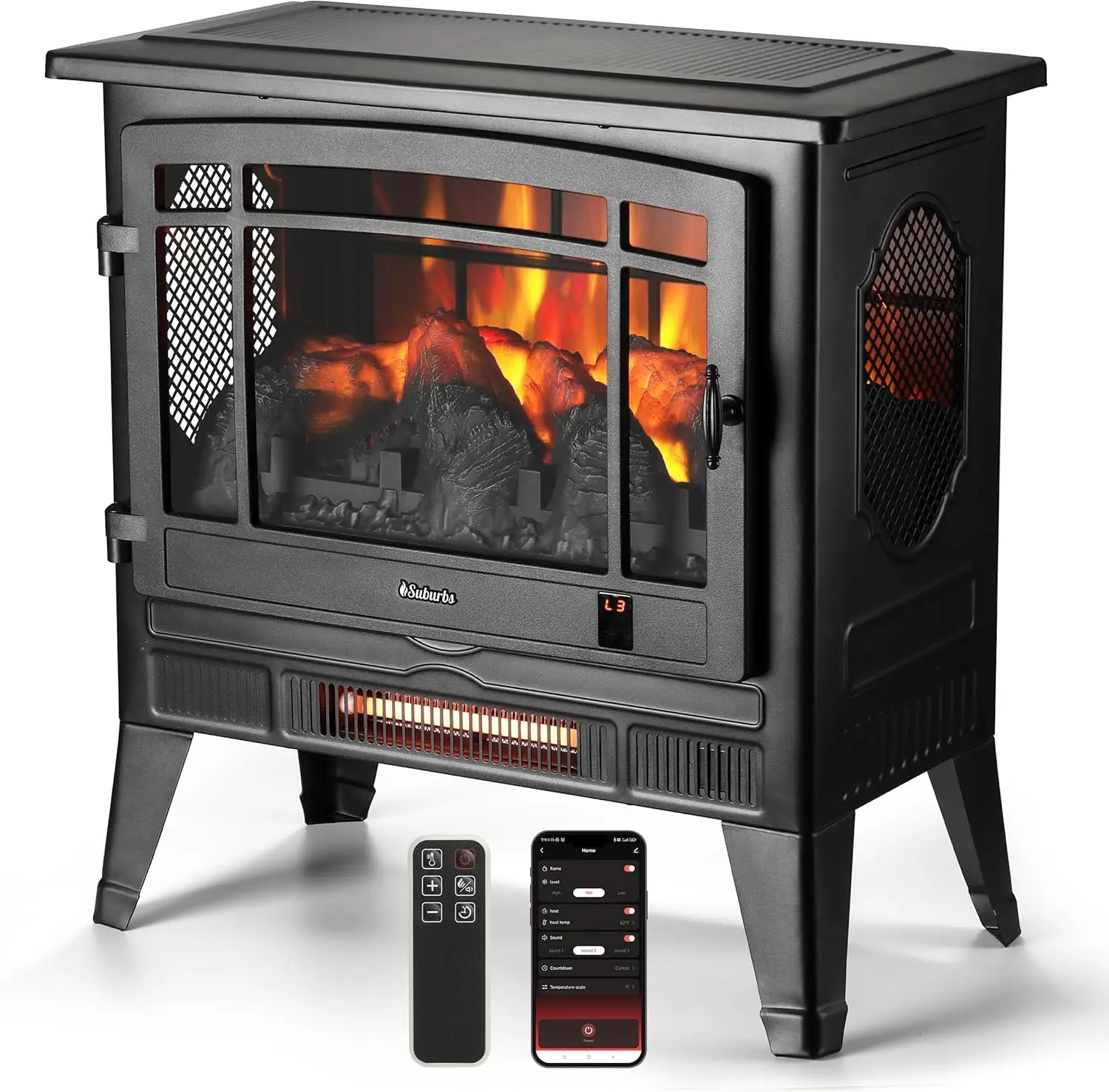 

TURBRO Suburbs 25" WiFi Electric Fireplace Infrared Heater with Crackling Sound, Freestanding Fireplace Stove with Adjustable Fl