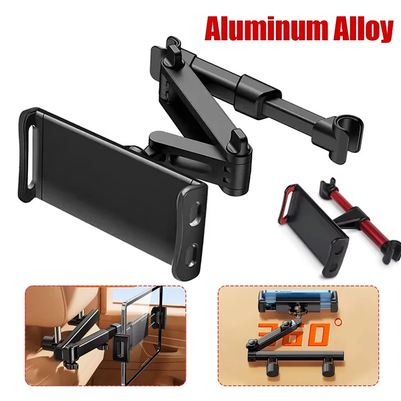 

Автомобильный держатель для планшета из алюминиевого сплава 4,5-10,5 дюйма, крепление на подголовник заднего сиденья для планшета iPad, вращение на 360°, задняя подушка, зажим для телефона, подставка