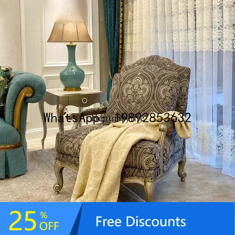 

Light Luxury All Solid Wood Villa Champagne Living Room Sofa Wingback Chair