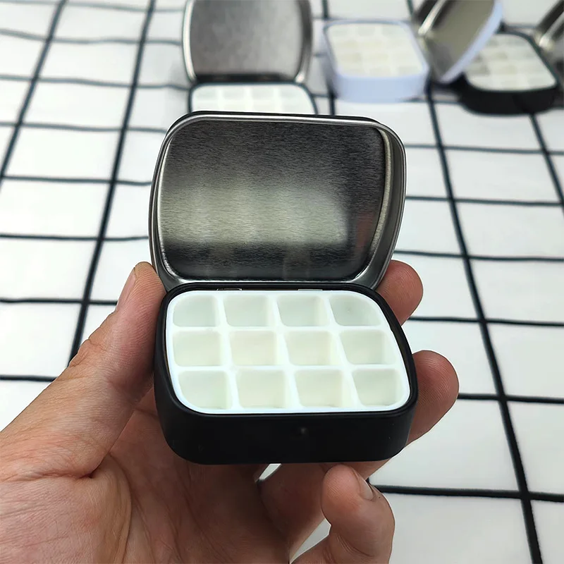 Mini 12 Grids Metal Watercolor Pigment Packaging Box Portable Nail Polish Glue Storage Box Empty Tins Ointment Storage Container