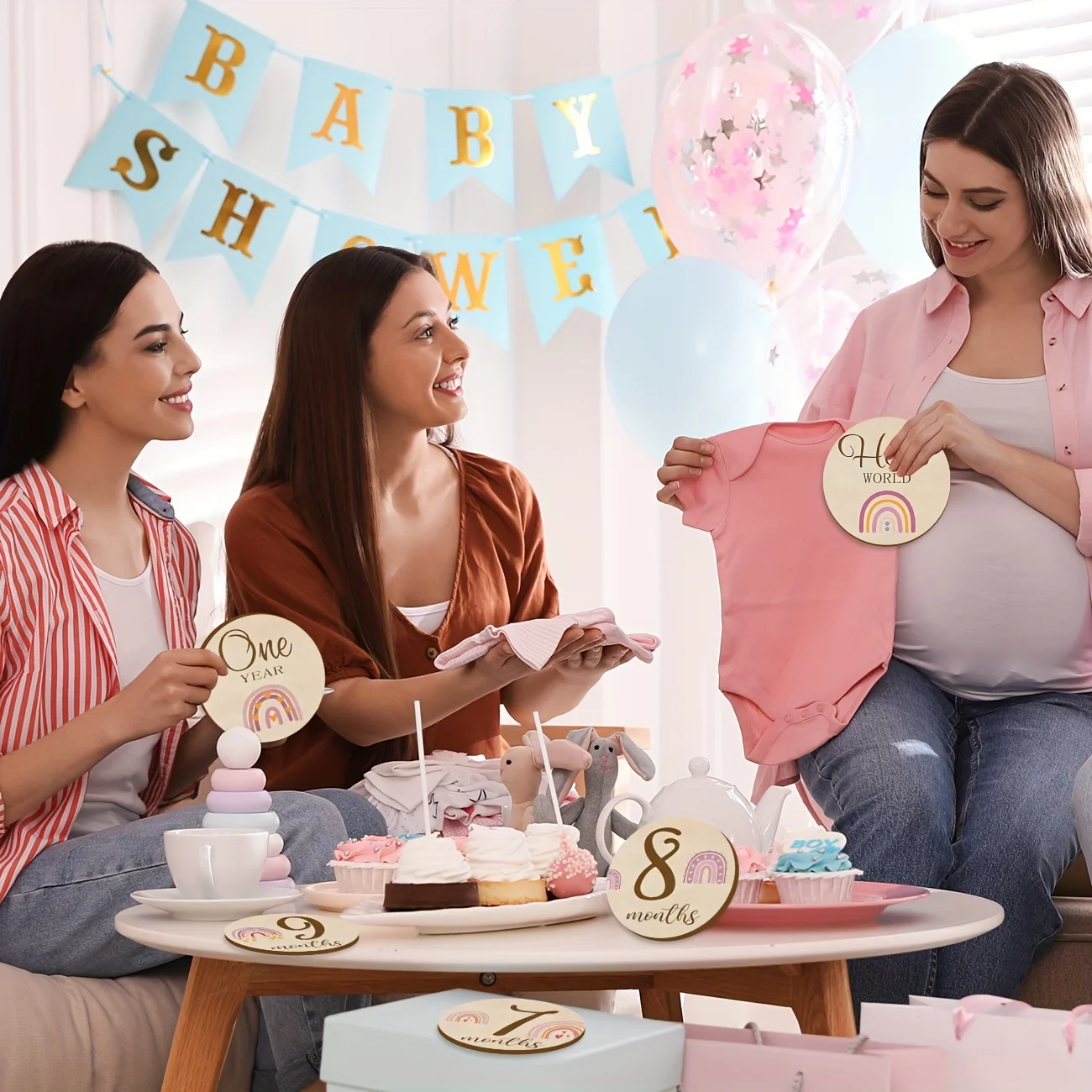 16 قطعة من بطاقات الميل الشهرية بطاقة تسجيل مثالية لحديثي الولادة مع دعائم تصوير بنمط قوس قزح لطيفة لنمو المستندات