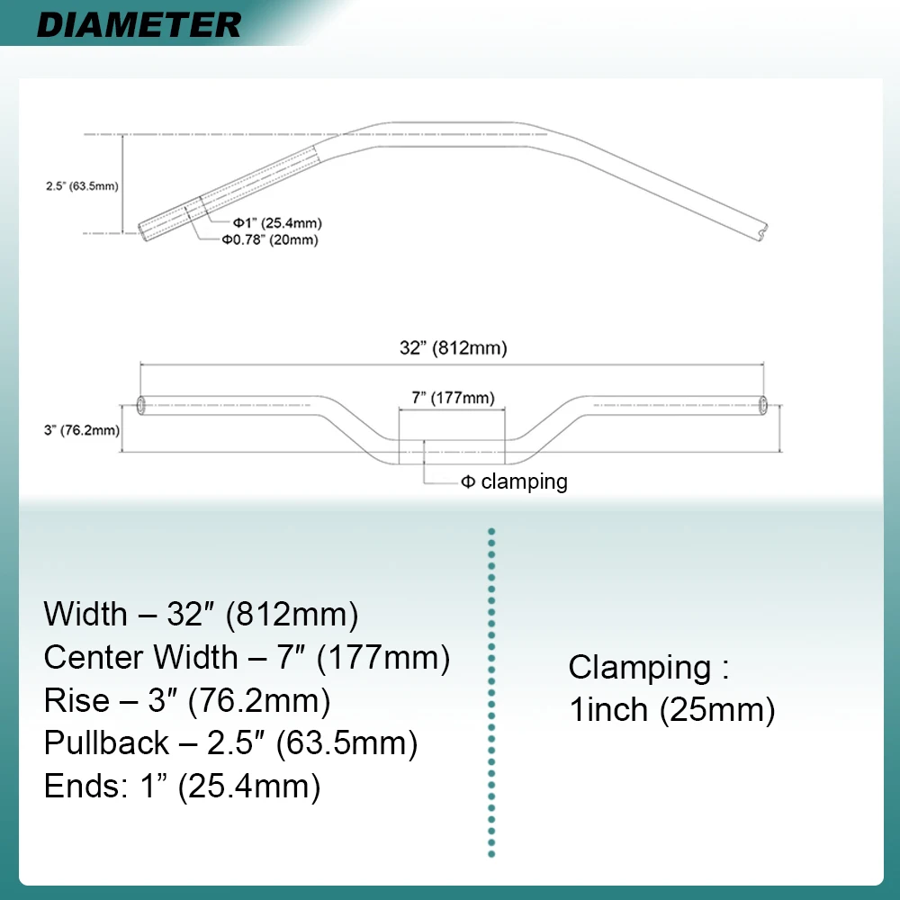 Motorcycle Pullback Kick Back Handlebar Riser Kit 25mm 1inch Handle Bar Riser Top Clamp 6