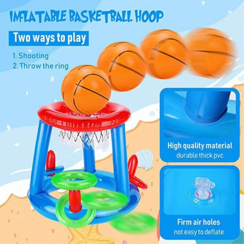Inflatable Basketball Hoop Pool Floats Toy Set Floating Cross Ring Toss Toys For Kids Adults Swimming Pool Floating Toy Game Set