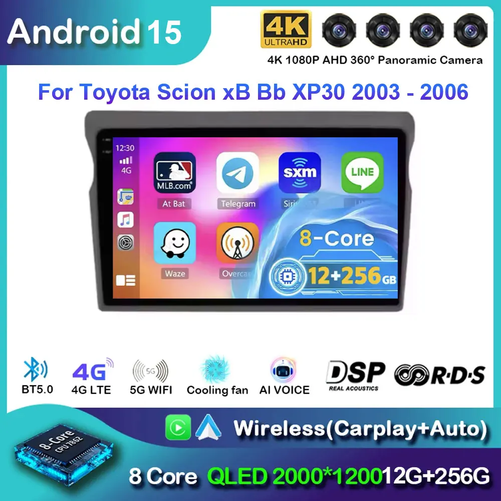 QLED 2000*1200 12G + 256G reproductor Multimedia de coche Android 15 para Toyota Scion xB Bb XP30 2003 - 2006 navegación GPS CarPlay DSP QLED