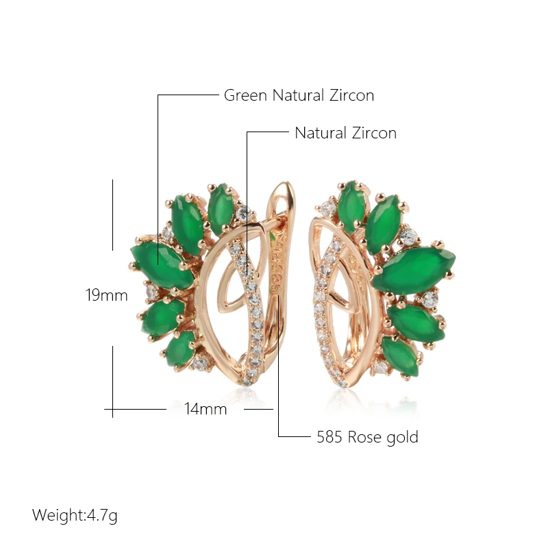 SYOUJYO Green Natural Zircon Stud Earrings For Women 585 Rose Golden Spring Party Jewelry Gift