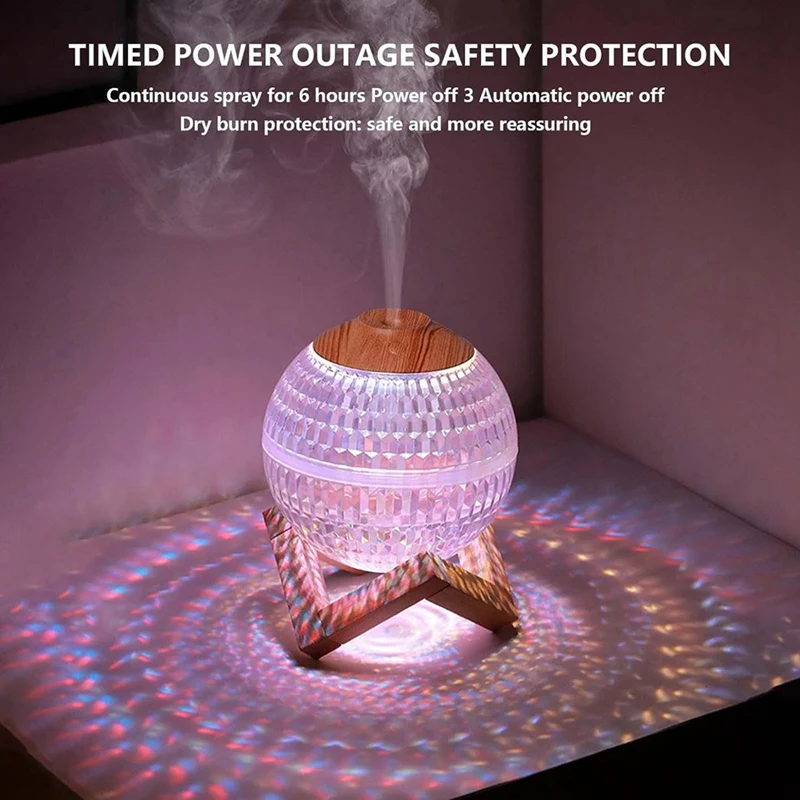 Mini umidificador colorido bola de cristal, umidificador portátil fresco Névoa, durável, luz noturna, quarto, berçário, escritório