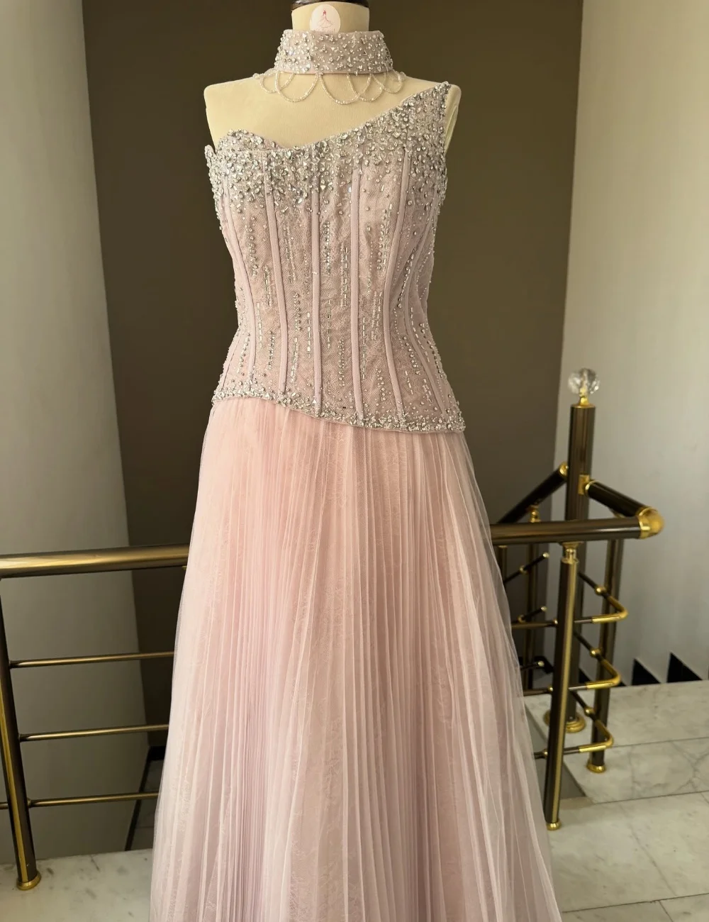 

Customized Fashion Net Sequined Pattern A-line Strapless Long Evening Dresses Bespoke Occasion Pastrol Simple