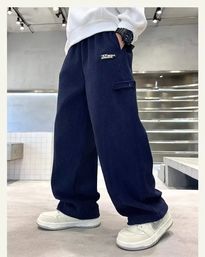 ZOETOPKID Jungen Freizeithosen Kinder Herbst Lose Warme Sporthosen Marineblaue Hosen für Kinder Frühling Kinderbekleidung – Detail 2
