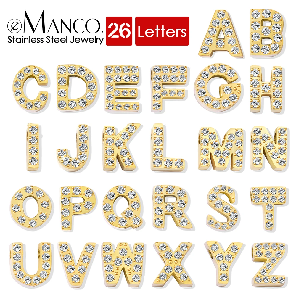 eManco Fashion Luxury Jewelry Stainless Steel Perforated Full Diamond A-Z 26 Letters Pendant Accessory For Making Necklace