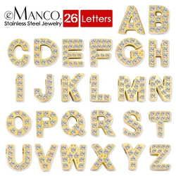 eManco Fashion Luxury Jewelry Stainless Steel Perforated Full Diamond A-Z 26 Letters Pendant Accessory For Making Necklace