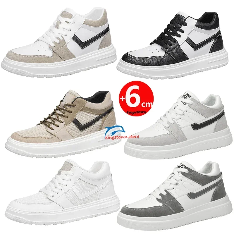 Baskets en Cuir group pour Homme, Chaussures artificiel évatrices, Recommandées d'AugWhitela Semelle Intérieure de 6cm, Blanc, Noir, Mode de Loisirs, Grande Taille 36-44