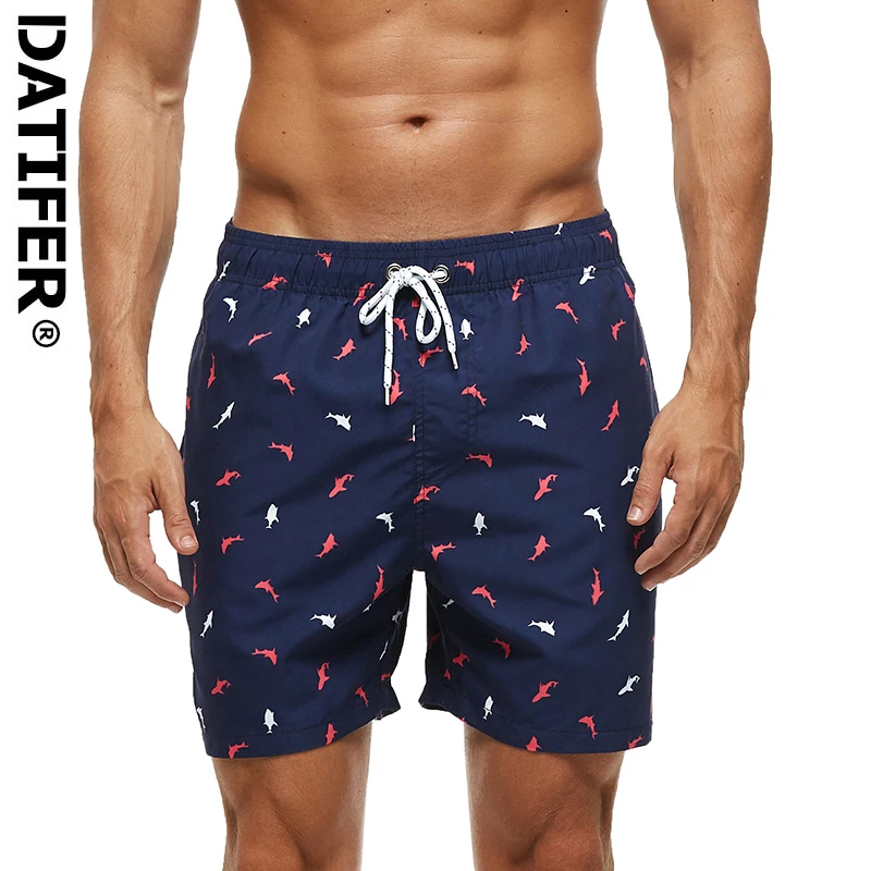 DATIFER Summer New Fashion Polyester Men Shorts Beach Quick Dry Printing Swimsuit Plus Size Mesh Liner Surfing Gym Shorts Men