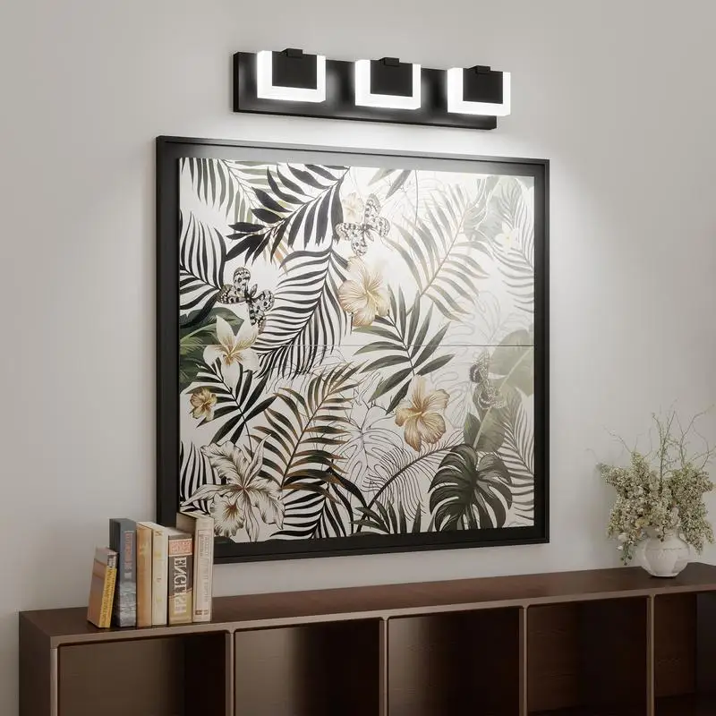 Lampu Vanity LED Modern Hitam 3-Lampu, Lampu Dinding Atas & Bawah untuk Cermin Kamar Mandi, Kecerahan 6000K