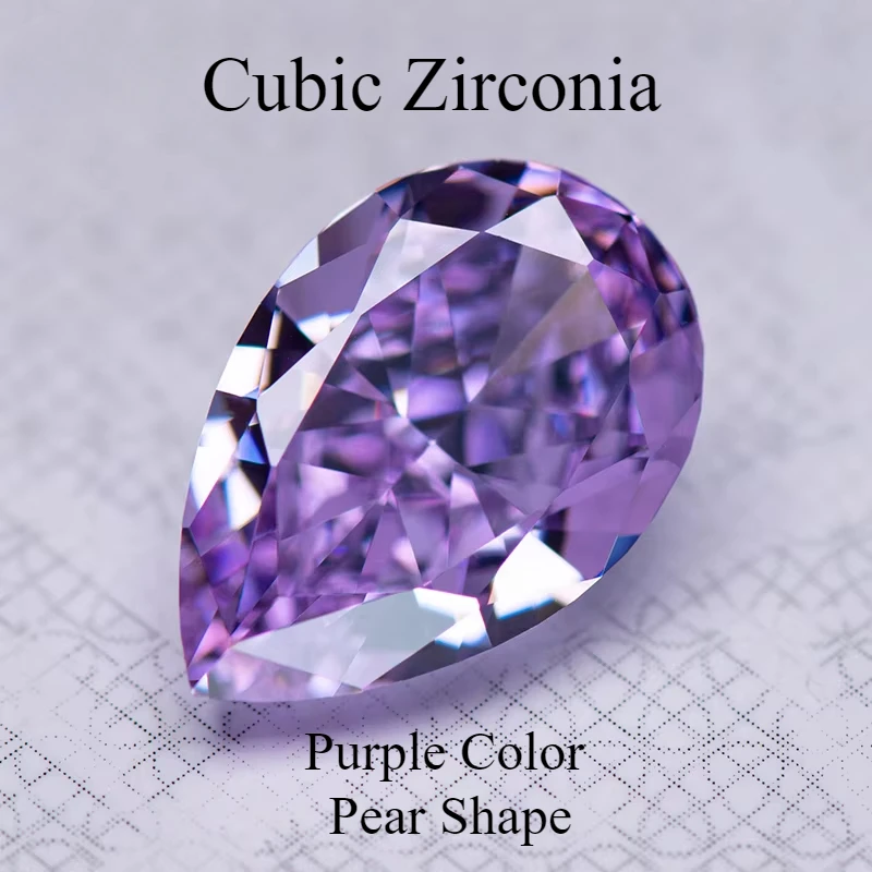 Cubic Zirconia Synthetic Gemstone Pear Shape Purple Color 4k Crushed Ice Cut Lab Zircon Gems For High Quality Jewelry Making