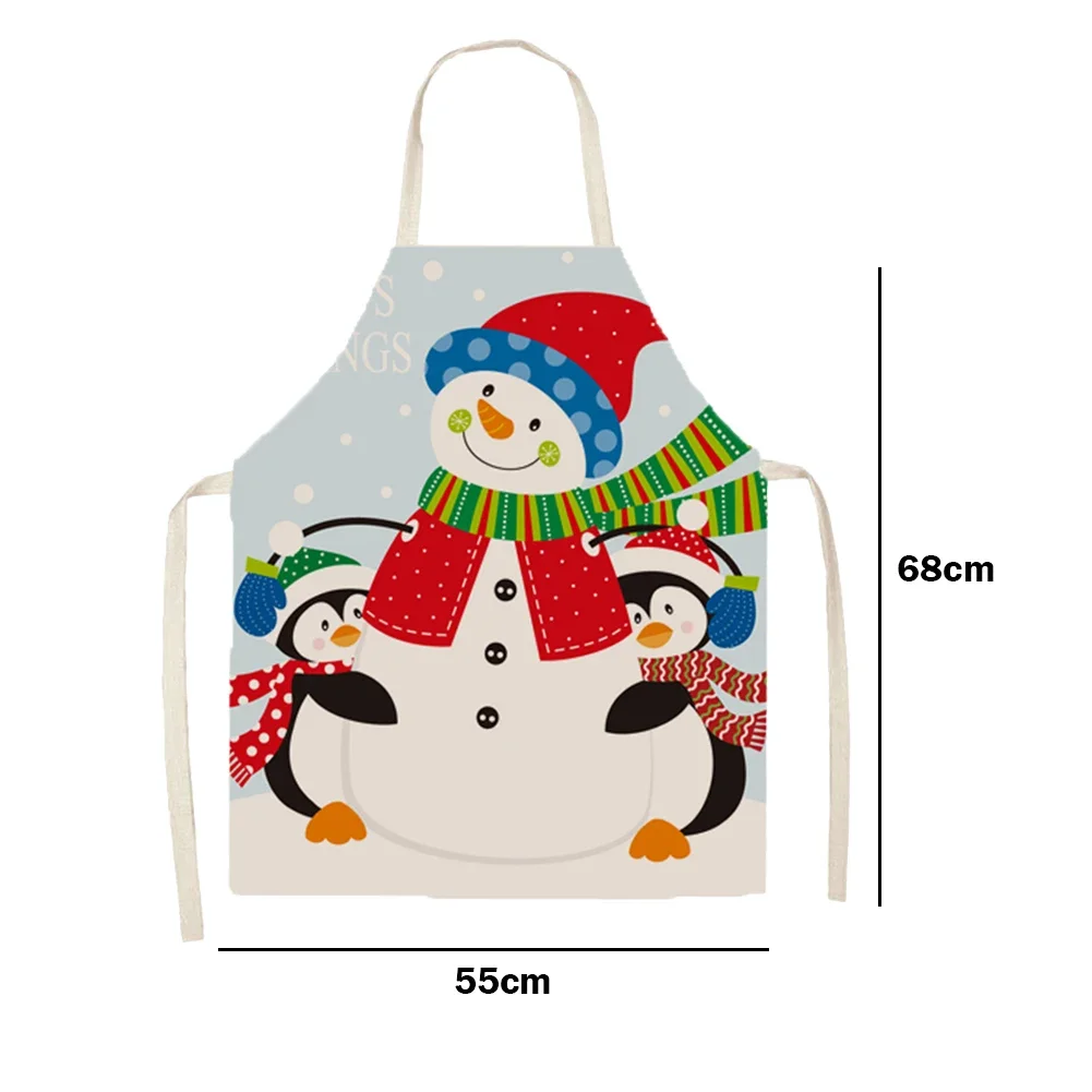 Cartoon Snowman Sleeveless Printed Kitchen Apron Home Cleaning Tools Stain Resistant Apron Holiday Decoration Children's Apron