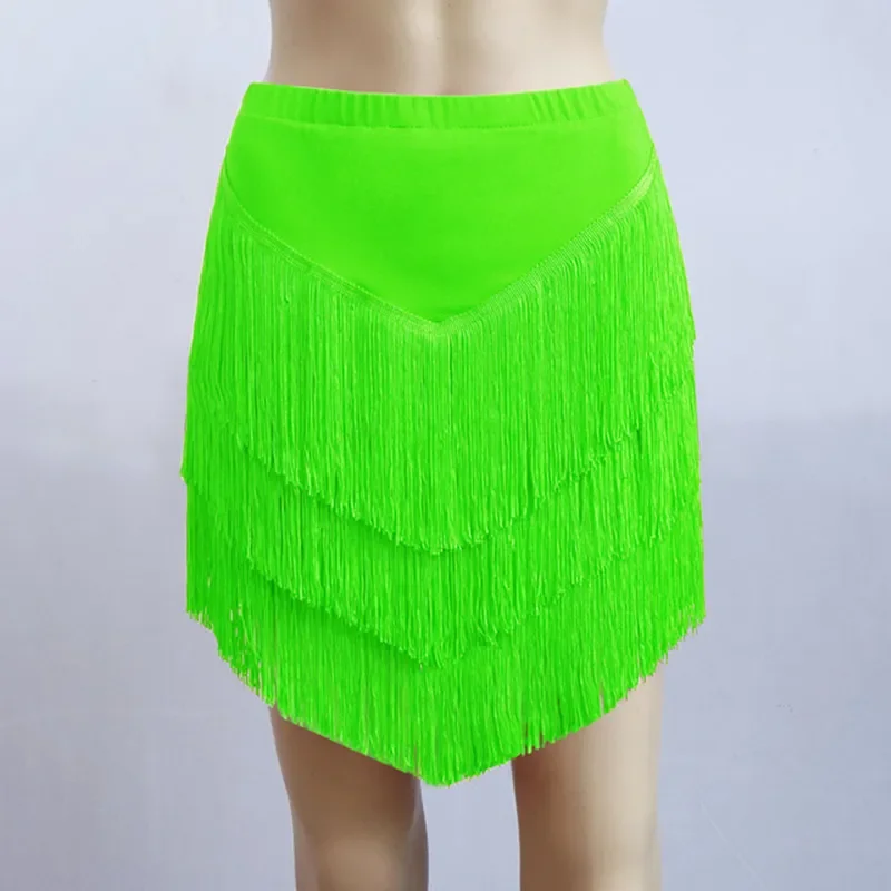 Latin Dance Women Dress Fringed Skirt Irregular V-Shape Girl Dance Wear Plus Size 5XL Green Black Tassels Adult Dresses