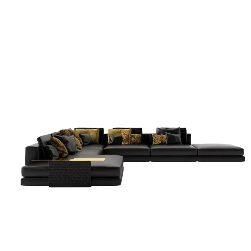 

Italian light luxury large flat floor straight row corner large apartment designer living room black