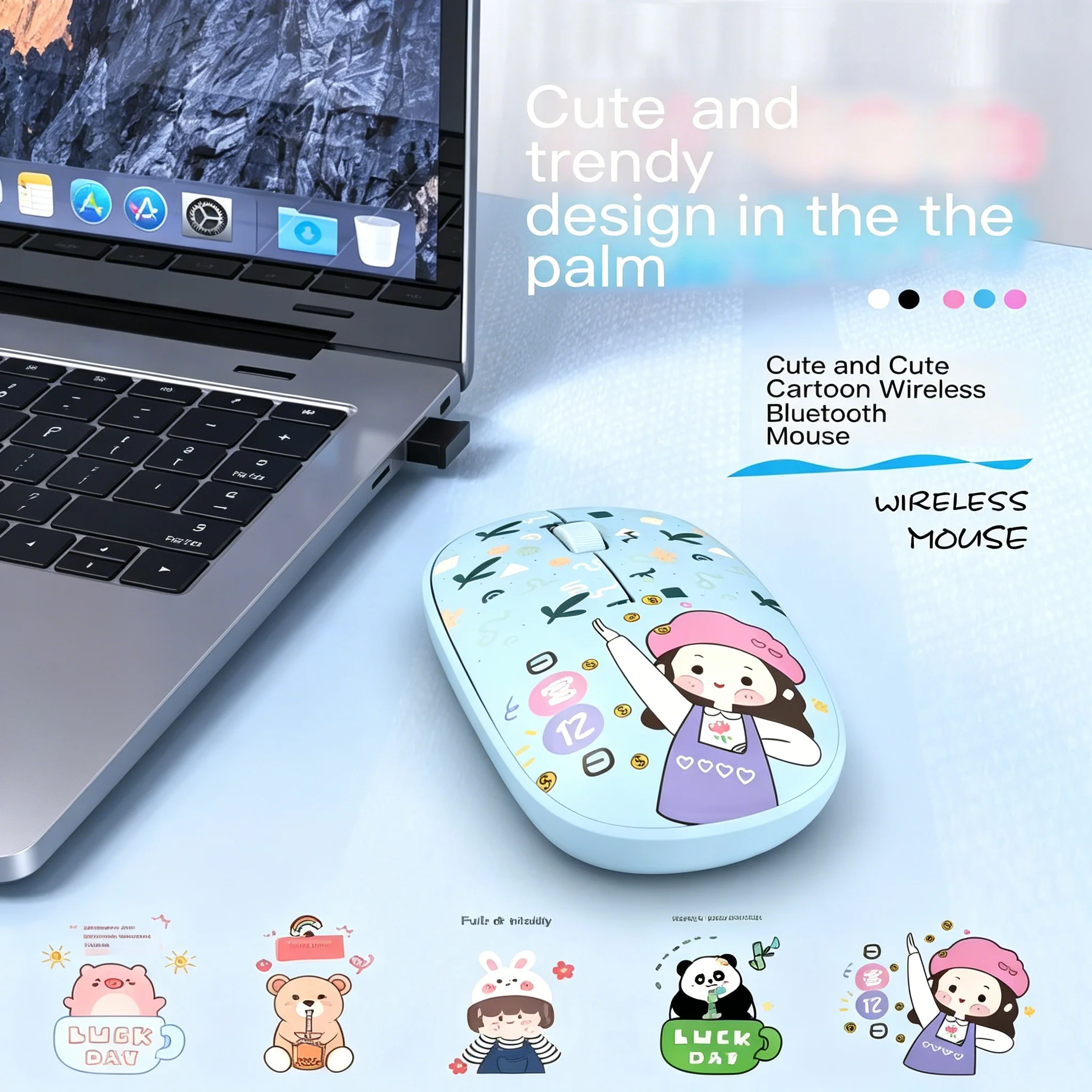 

Cute Cartoon Wireless Mouse 2.4G USB Bluetooth optional Kawaii Mice Silent Computer Gamer Mause For Laptop PC Computer Girl Gift