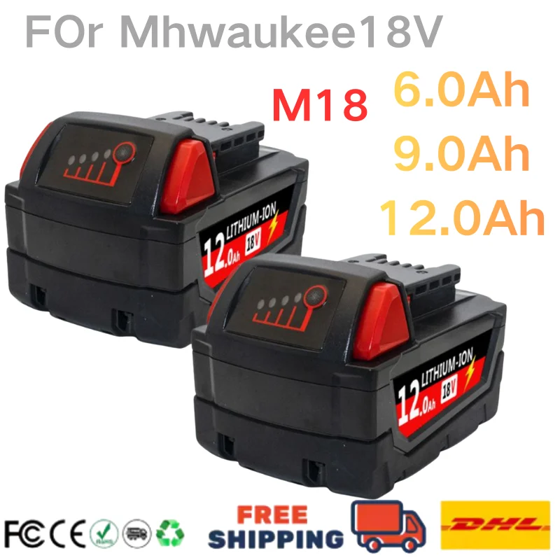Pro baterii Milwaukee 18V M18 Series M18B6 6.0Ah 48-11-1860 48-11-1850 1840 Lithiová baterie pro nářadí - náhled 2