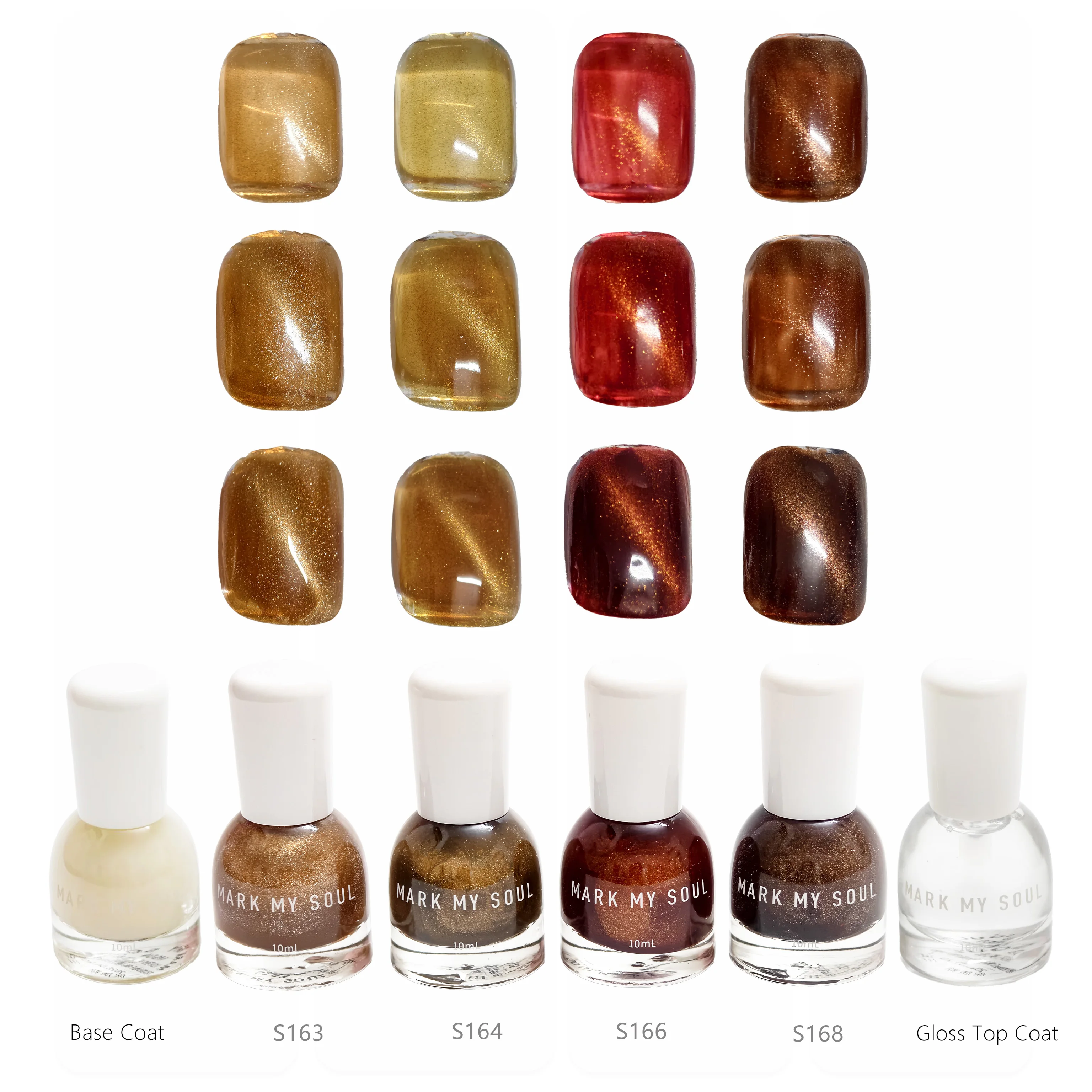6 Pieces Caramel Wine Red Dating Glitter Gilded Cat Eye, MARK MY SOUL No UV Lamp Cat Eye Nail Polish Set, 4 Cat Eye Polishes S16