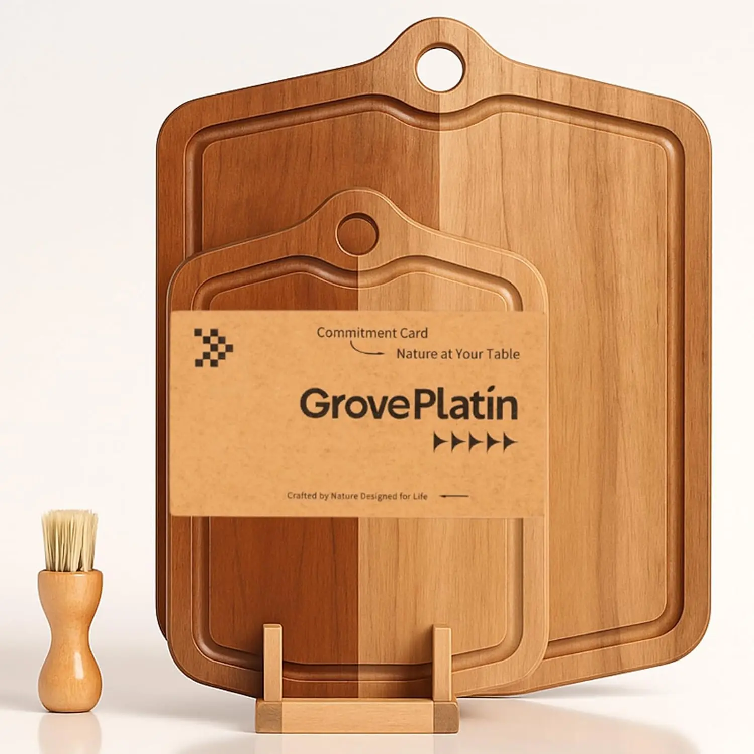 

Acacia Wood Cutting Board Set of 2 (16x12, 10x8) Wooden Cutting Boards for Kitchen Non Toxic Dishwasher Safe Non Slip, E