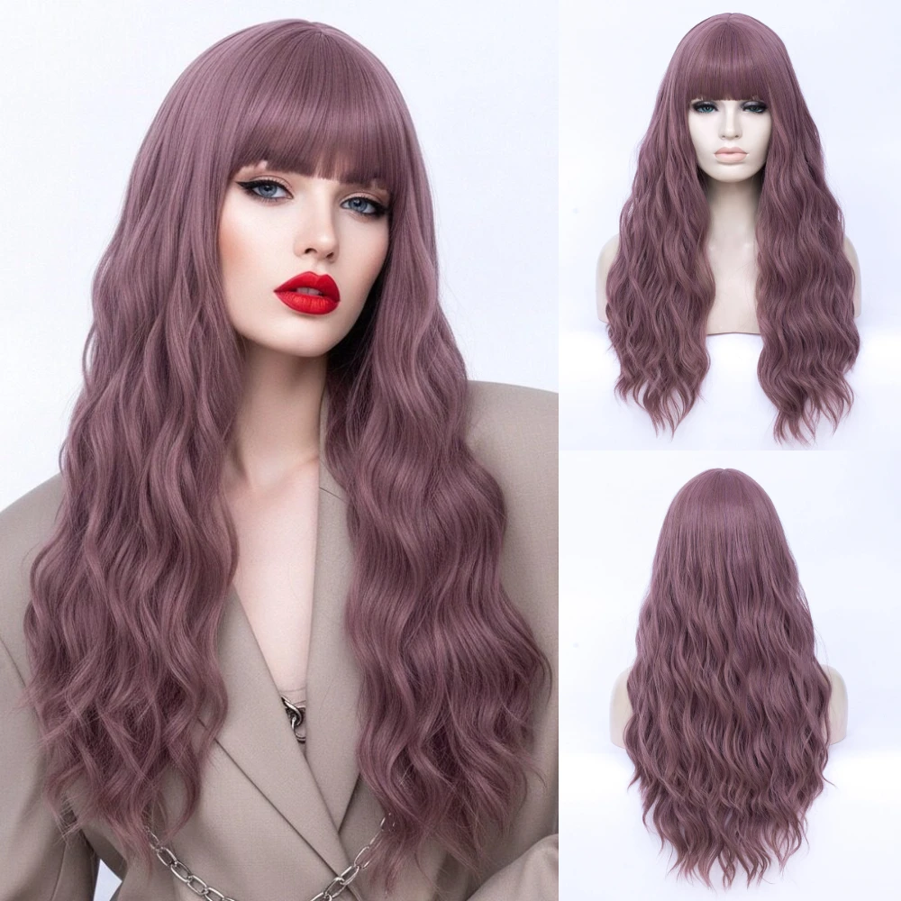 

Длинный фиолетовый синтетический парик для косплея с естественной волной, термостойкий для женщин, повседневная рабочая повседневная одежда
