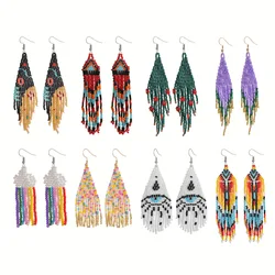 1 Pair Of Colorful Rice Bead Tassel Earrings For Women's Fashionable Daily Niche High-End Handmade Earrings