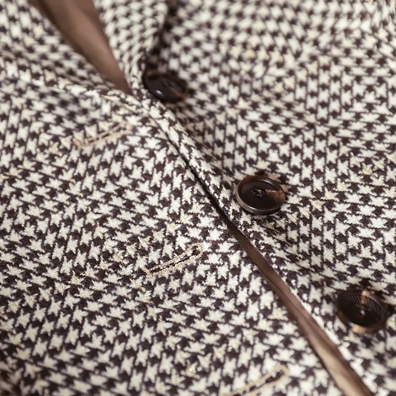 กาแฟลายสก๊อต Blazer ผู้หญิงอารมณ์ขนสัตว์แขนยาวใหม่แฟชั่น Slim Jacket สํานักงานสุภาพสตรีเสื้อทํางานเสื้อสีเทา