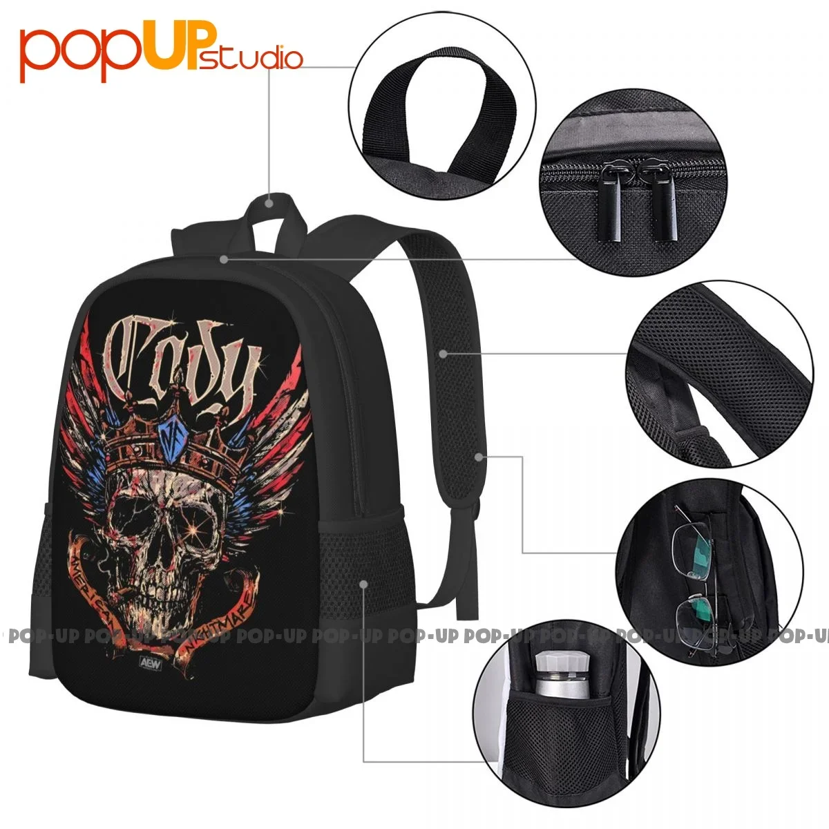 Mochila de gran capacidad con estampado de calavera de pesadilla americana para P-52, bolsa de gimnasio, Aew Wrestling, Chie Rhodes