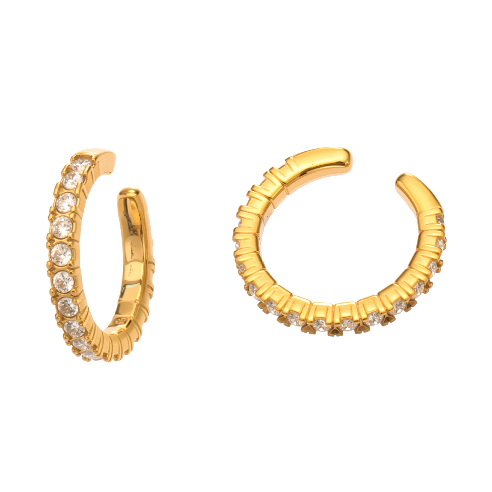 18K Gold Plated 316L Stainless Steel Pavé CZ Eternity Ear Cuff, Dainty Non Pierced Stacking Cartilage Clip On for Women