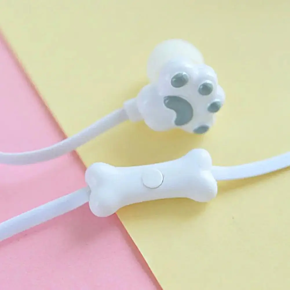 Wired Earbud High Fidelity Deep Bass Lightweight Cartoon Cat Paw 3.5mm Stereo Sports In-ear Earbud with Microphone