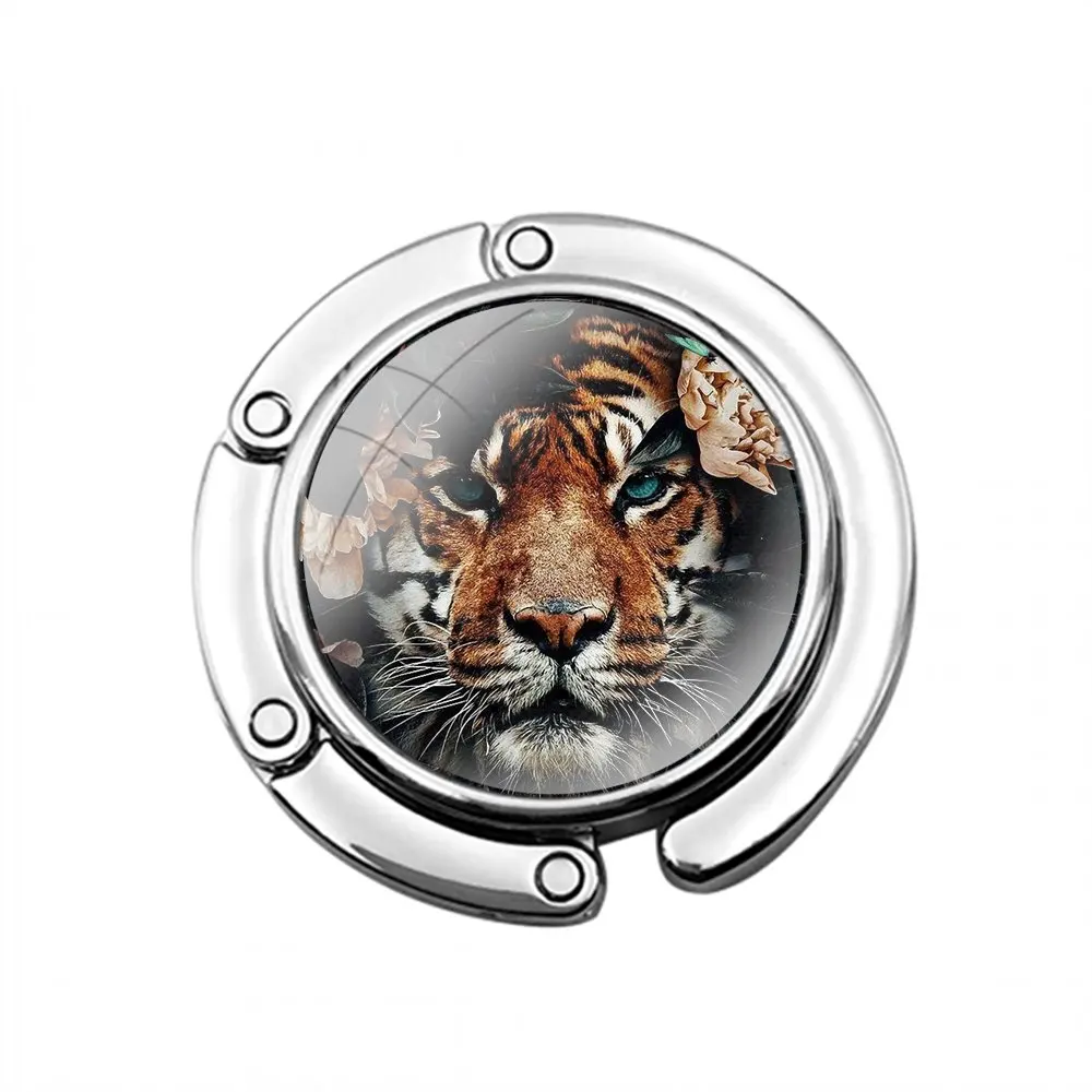 Animal cool tiger leopard lion wolf Foldable Purse Hook for Women's  Table Handbag Storage Folding Decor Table Hook image 3