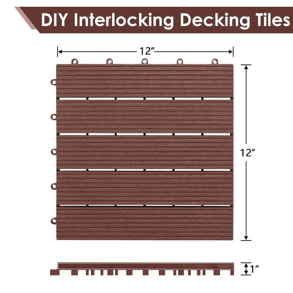 216 PCS Plastic Interlocking Patio Deck Tiles - 12