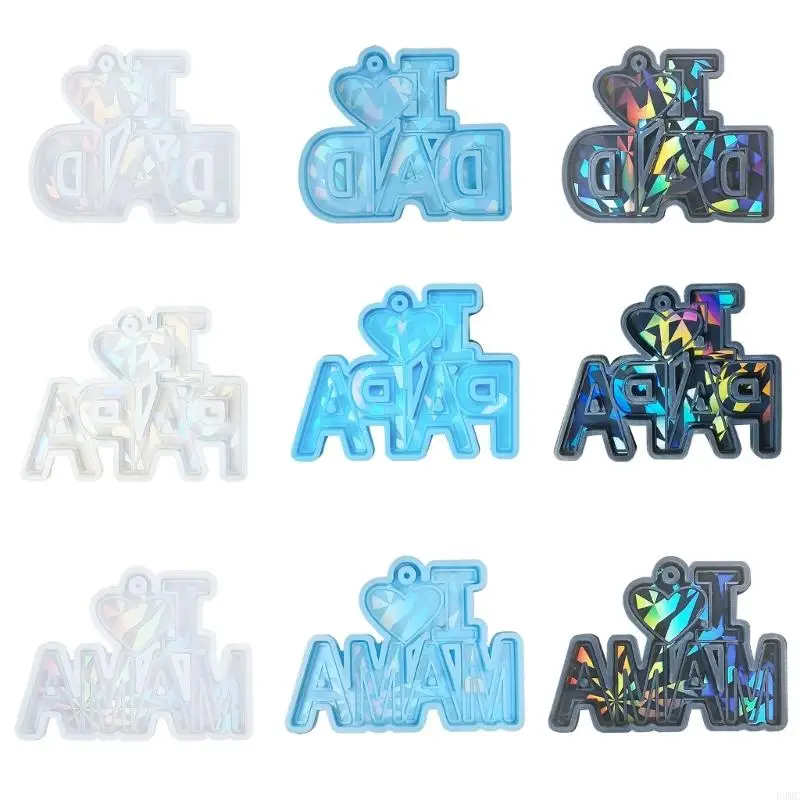 

R3MC Heart Dad Keychain Resin Mold Silicone Mould Earrings Pendant Mold Epoxy Casting Mold DIYs Jewelry Making for Mother Day