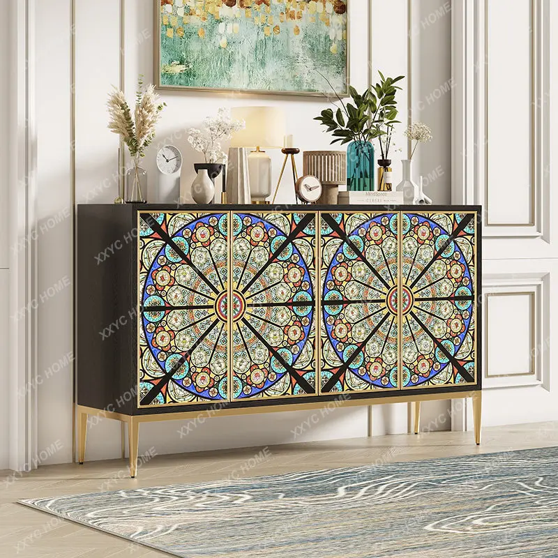 Light luxury shoe cabinet Entrance cabinet Painted glass art decorative cabinet Household large-capacity foyer storage high