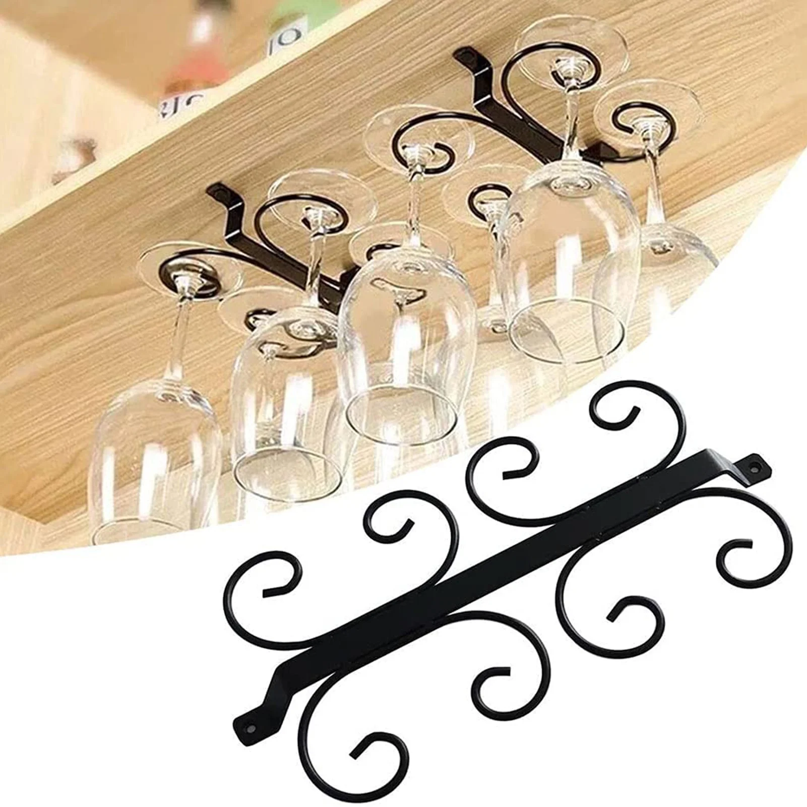 

Hanging Wine Glass Rack Under Cabinet Stemware Rack,Wine Glass Under Shelf Storage Stemware Holder for Cabinet Kitchen Bar