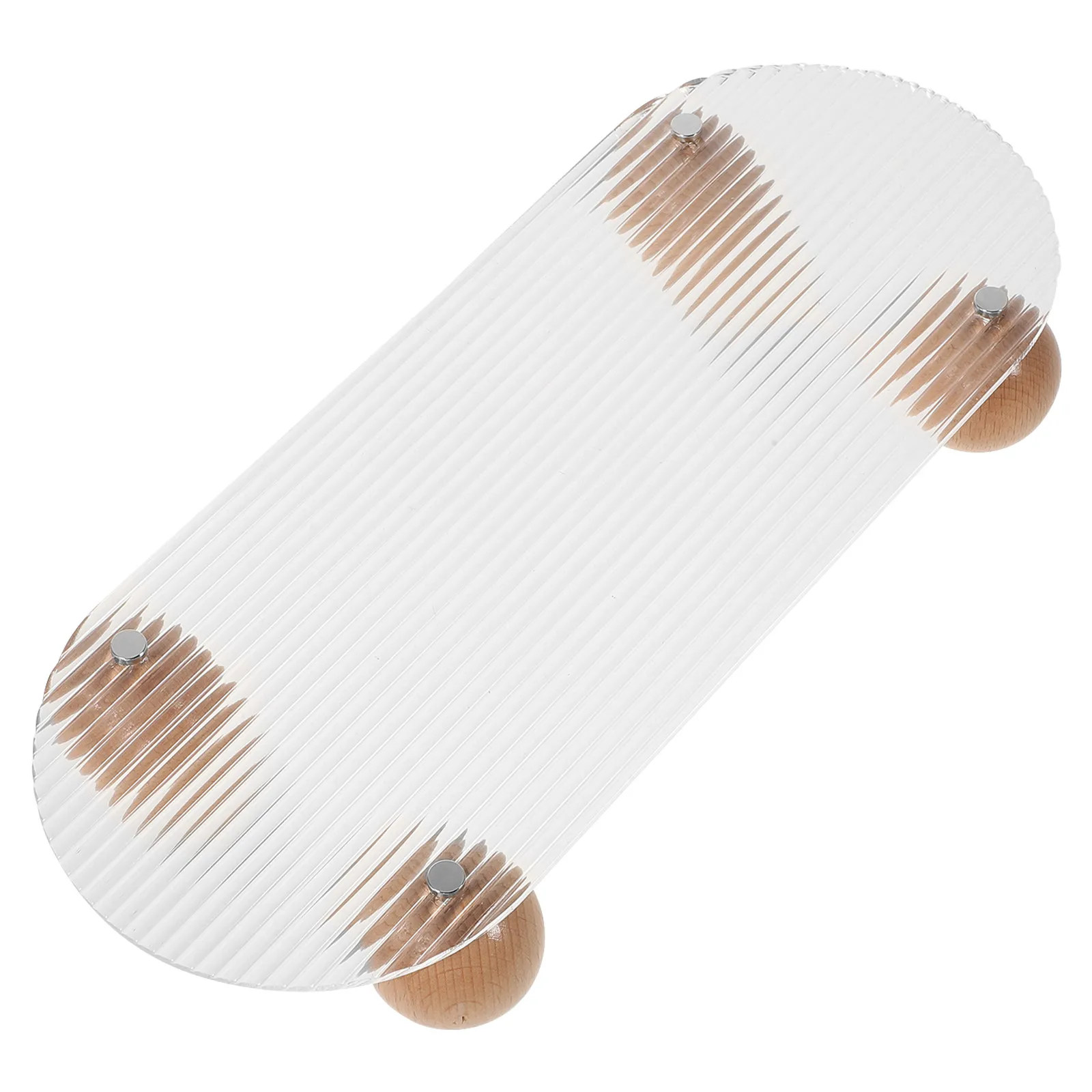 

Wooden Ball Acrylic Vanity Tray Stripe Style Perfume Organizer for Dresser Storage Bathroom Countertop Display