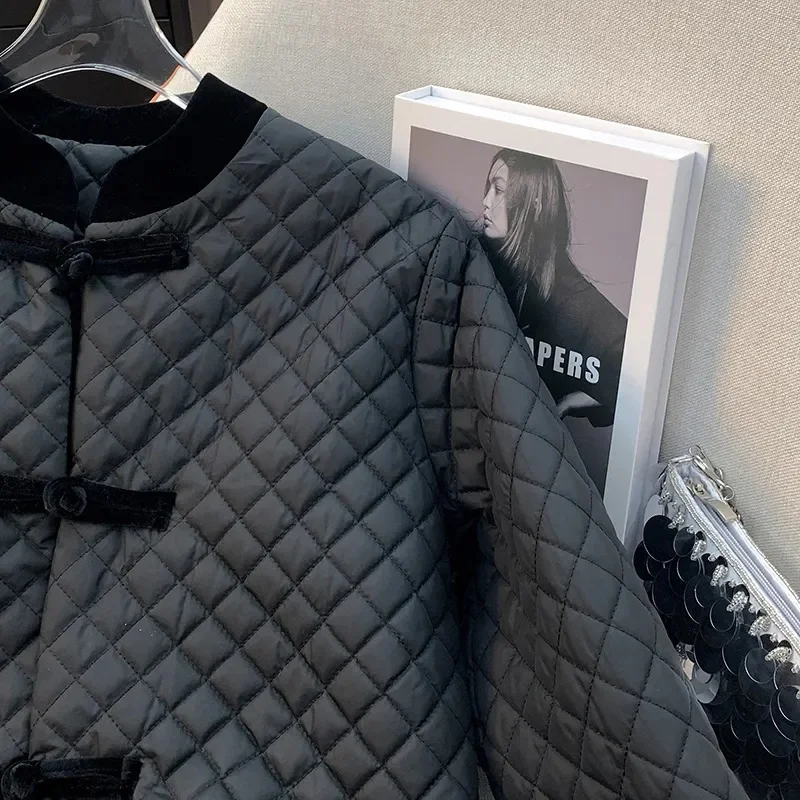 春と秋の新ファッションレトロコート綿入りジャケット気質ファッションバックルステッチ国風綿入り服