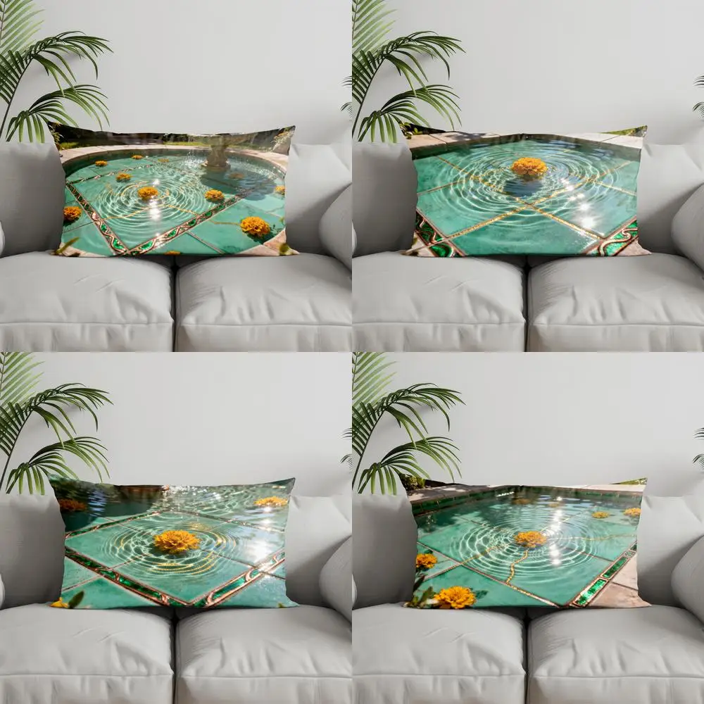 

Прямоугольная наволочка с 2D-рисунком фонтана и цветов, подходит для дивана, спальни, автомобиля, подушка для спины