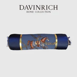 DAVINRICH Luxury Bloster Pillow Cover European Style High-Grade Silk Geometric Chains And Horse Embroidered Cushion Case 15x50cm